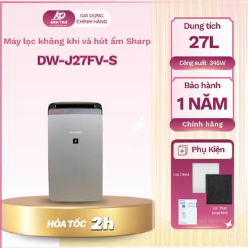 [HÀNG CHÍNH HÃNG] Máy hút ẩm kết hợp lọc khí 27L Sharp DW-J27FV-S, Bộ lọc 3 lớp (màng lọc thô, khử mùi, HEPA)