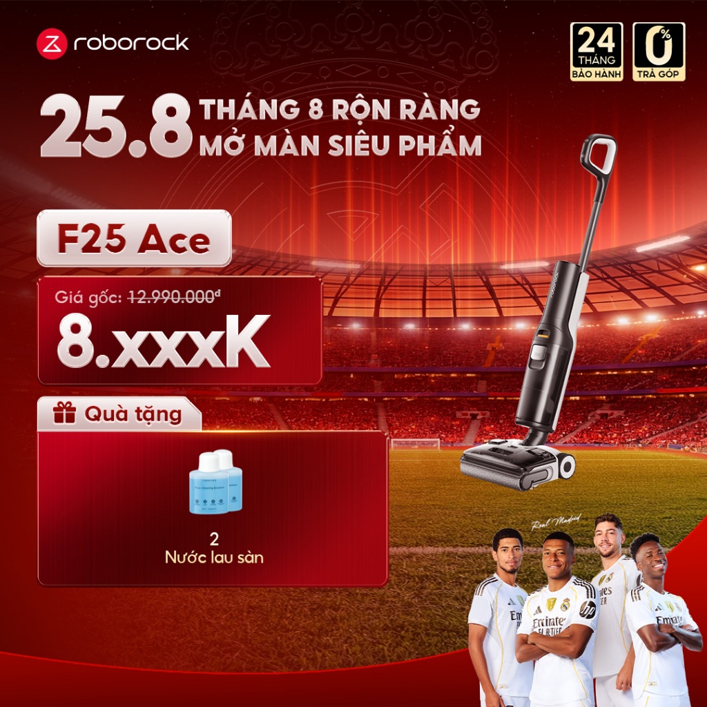 Roborock F25 ACE máy hút bụi lau nhà cầm tay không dây | Giặt sấy tự động con lăn | Lực hút 20.000Pa | Bảo hành 2 năm