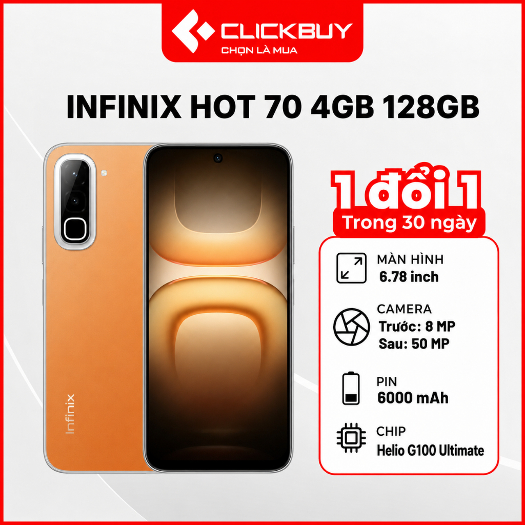 Điện Thoại Infinix HOT 70 4+4GB 128GB Pin 6000mAh Sạc Nhanh 45W Chính Hãng