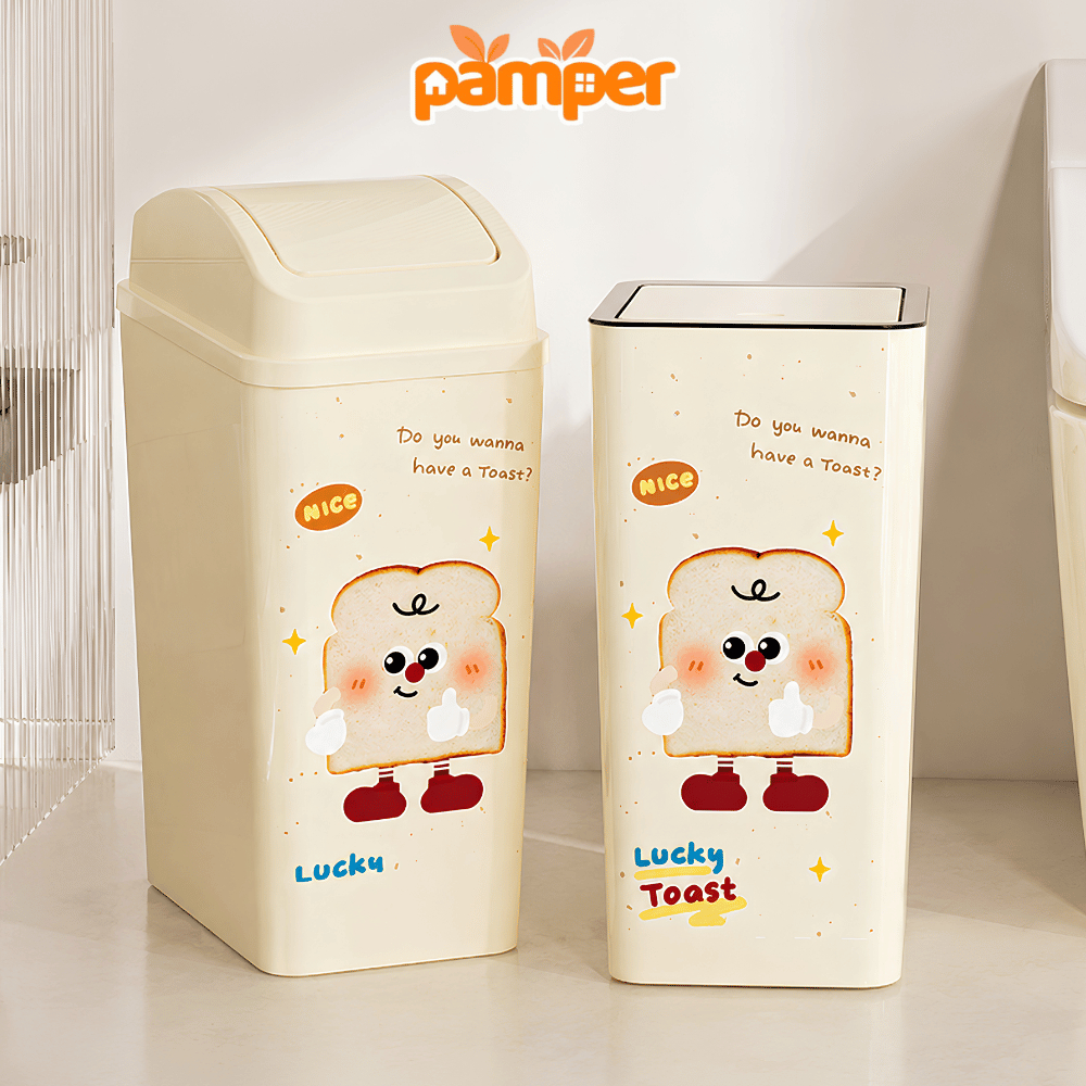 Thùng Đựng Rác Nắp Lật 360 Độ Decor Phòng PAMPER, Thùng Rác Nắp Bật Cỡ Lớn Nhựa PET Chắc Chắn