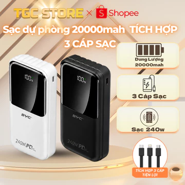 Sạc Dự Phòng SYC 20000mah sạc nhanh pd22.5w/20w tích hợp 4 dây sạc sạc siêu nhanh hiển thị Pin