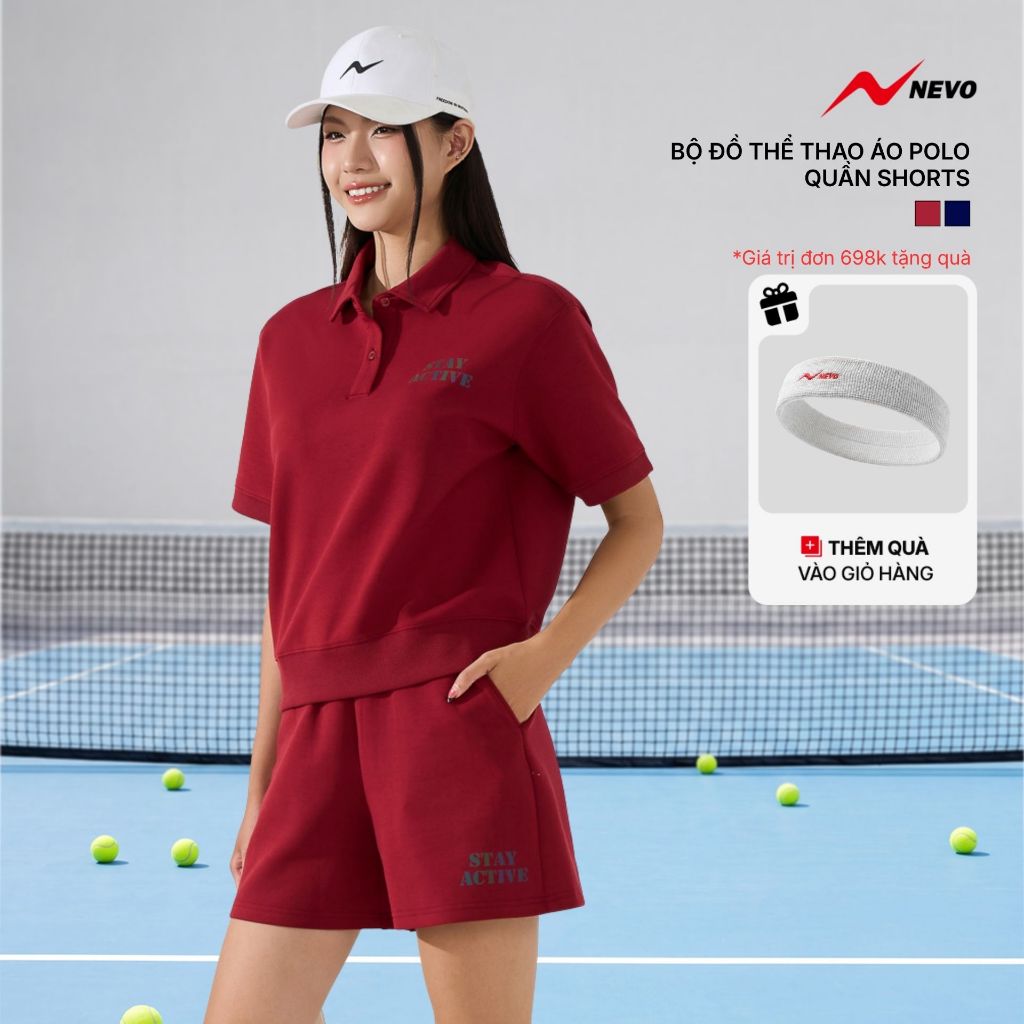 Set Đồ Nỉ Thu Đông Thể Thao Nữ NEVO Áo Polo Quần Shorts Co Giãn Thoáng Khí Tập Pickleball Tennis Golf Gym WBST26S003