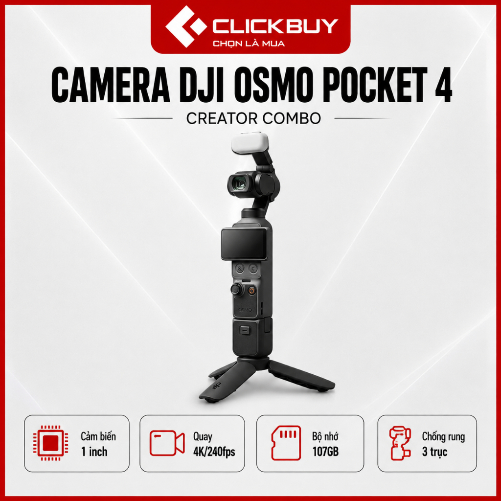 Camera DJI Osmo Pocket 4 Creator Combo Gimbal Cầm Tay Quay Vlog 4K/240fps Chính Hãng