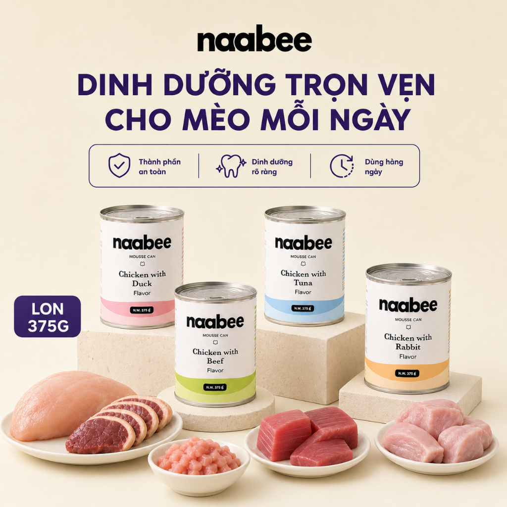 Pate cho mèo NAABEE 375g Dạng Mousse Cho Mọi Lứa Tuổi，Giàu Đạm，Tiêu Hoá Tốt，Dạng Mousse Cho Mọi Lứa Tuổi