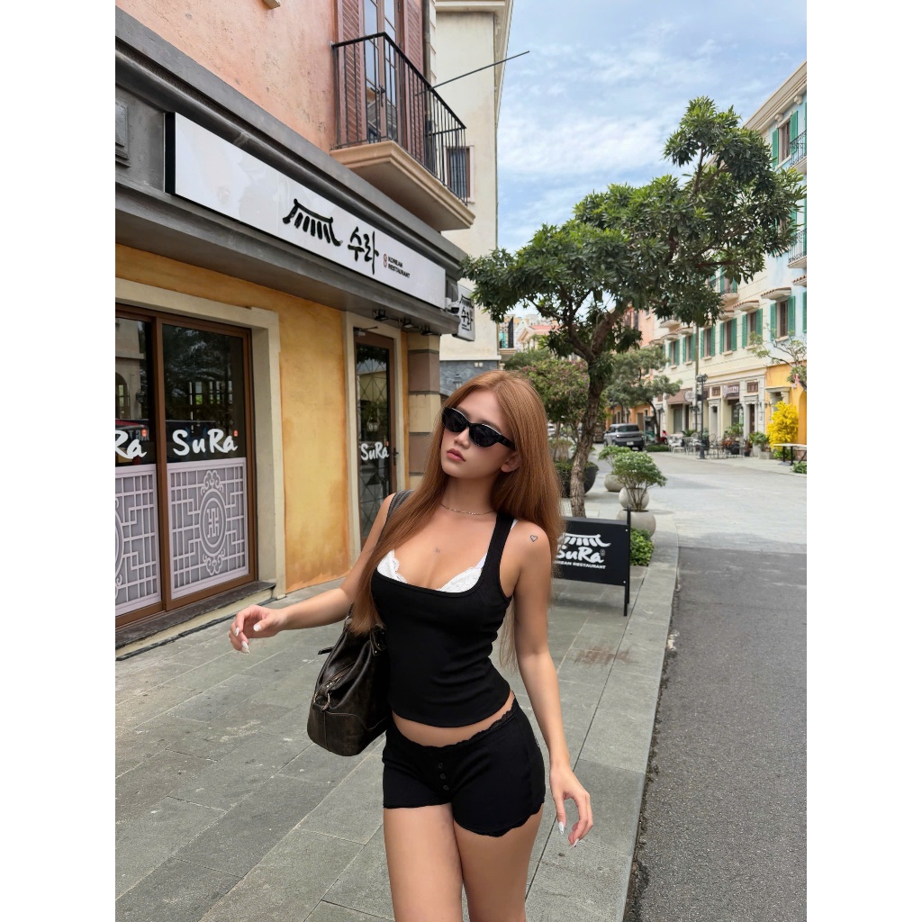 [CÓ TÁCH LẺ] Áo ba lỗ thun gân và bra hai dây ren phối quần short đính đá AVENT - 𝐊𝐈𝐋𝐋 𝐒𝐘𝐒𝐓𝐄𝐌 | BigBuy360 - bigbuy360.vn
