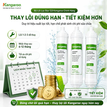 Bộ Lõi Lọc Đúc 1 2 3 Kangaroo Chính Hãng - PP 5 Micron, Carbon 10 Inch, PP 1 Micron Cho Máy Lọc Nước RO