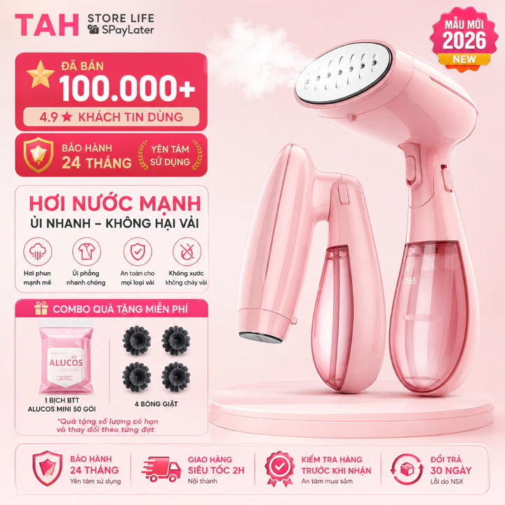 Bàn Ủi Hơi Nước Cầm Tay 1550W An Toàn Cho Mọi Chất Liệu Vải Gấp Gọn Tiện Dụng