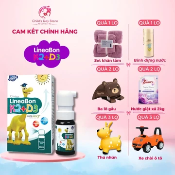 Lineabon K2+D3 MK7 10ml dạng xịt tiện lợi hỗ trợ bổ sung vitamin D3, vitamin K2, MK7 và canxi cho bé