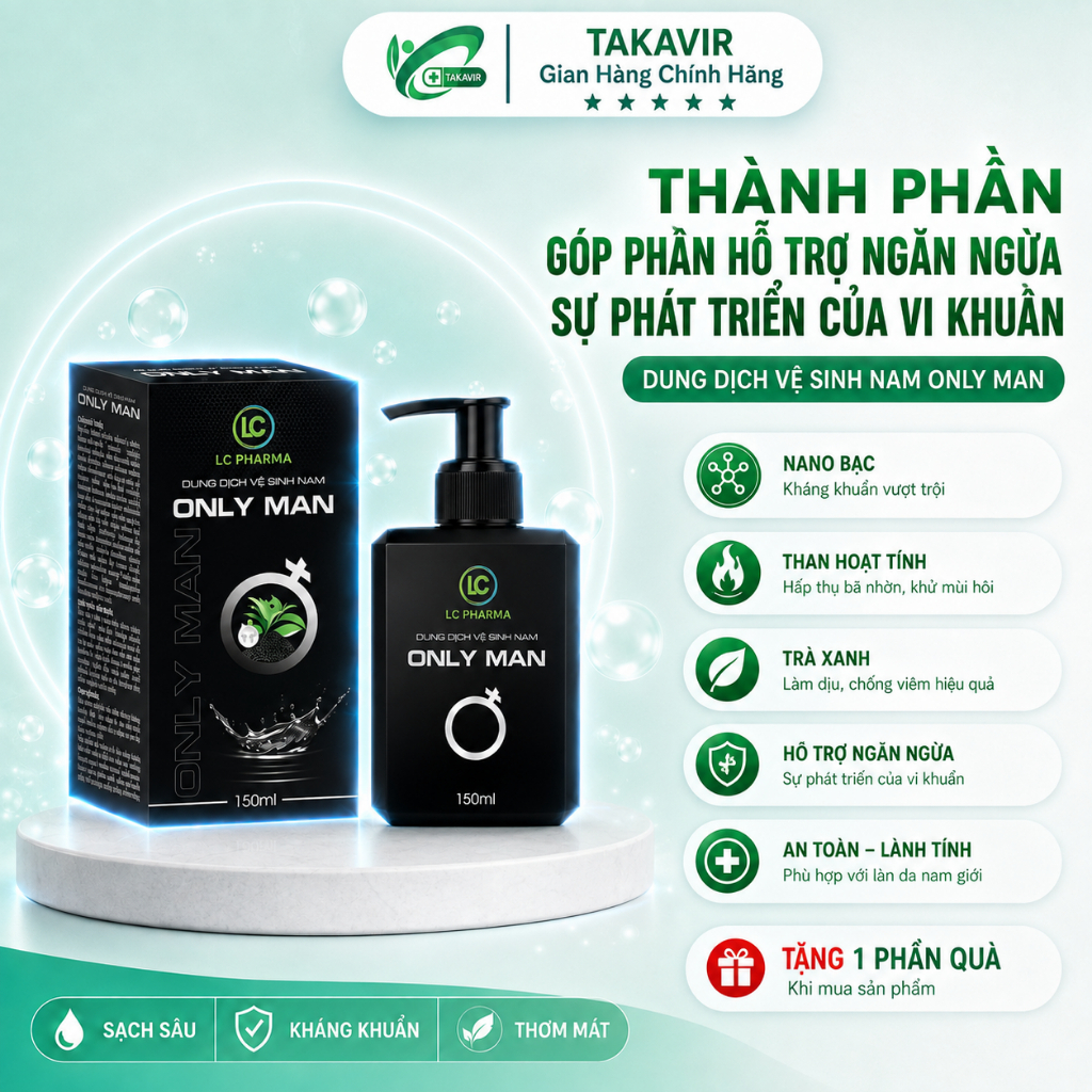 COMBO 3 Chai Dung dịch vệ sinh nam giới ONLY MAN giảm viêm ngứa, Cải thiện hạt ngọc cho phái mạnh (150ml)
