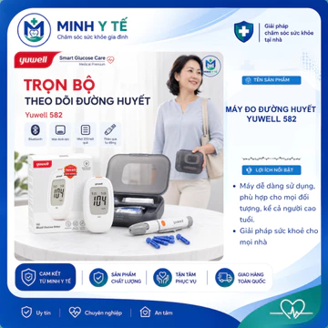 Máy đo đường huyết Yuwell 582 chính hãng, đo nhanh. Combo 50 que thử đường huyết
