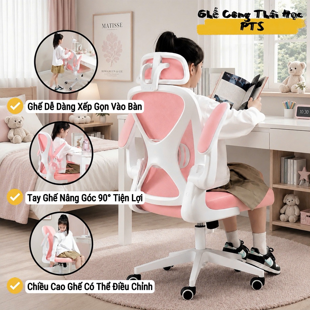Ghế Công Thái Học {PTS02} Khung Lưng Chữ X Nâng Đỡ, Gật Gù Thư giãn, Tựa Đầu Tùy Chỉnh, Đệm Ngồi Mềm Mại Và Ổn Định