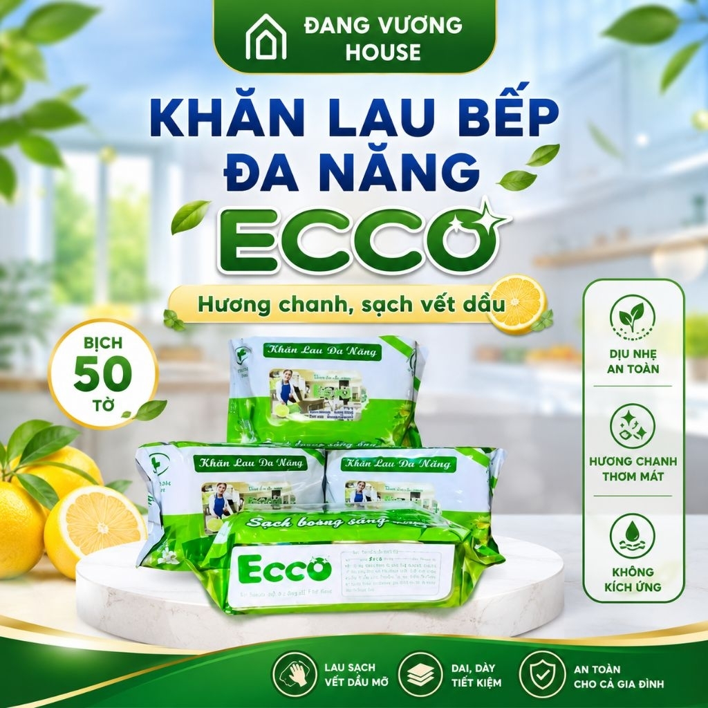Khăn Ướt Lau Bếp Đa Năng ECCO Kháng Khuẩn, Khử Mùi Hôi Kích Thước 25×32( 800gr)