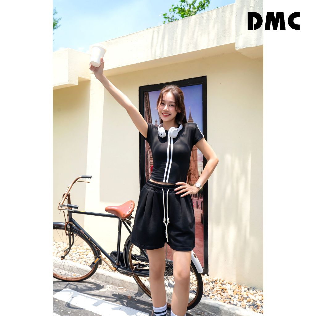 [EC2] Set bộ áo phông quần shorts phối sọc DMC (Knit Tshirt And Shorts Set)