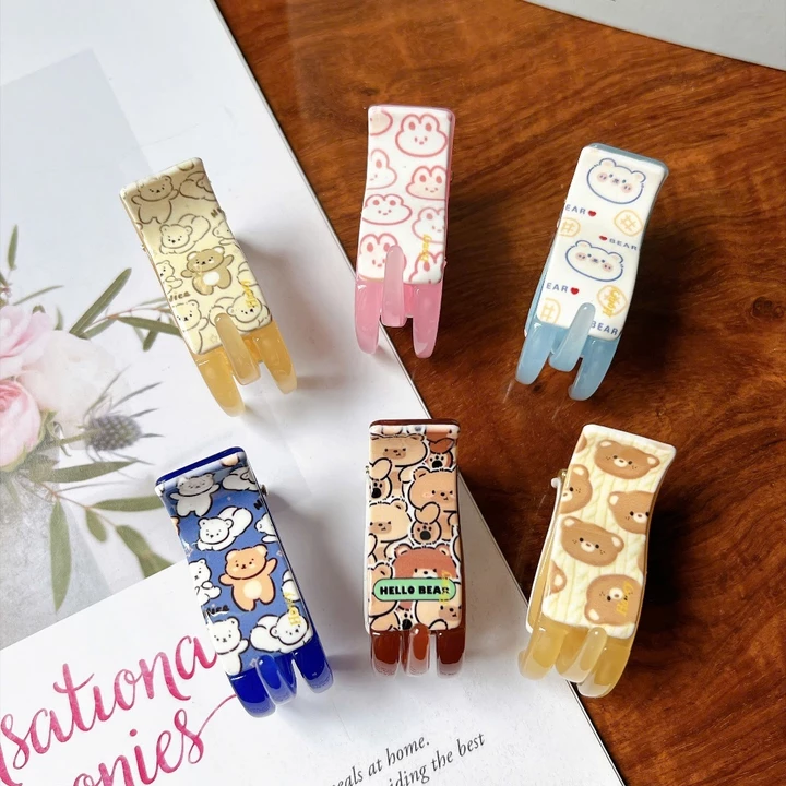 Kẹp tóc 3 răng Honey hoạt hình dễ thương, nhiều màu sắc, kẹp càng cua mini nhỏ gọn tiện dụng cho nữ