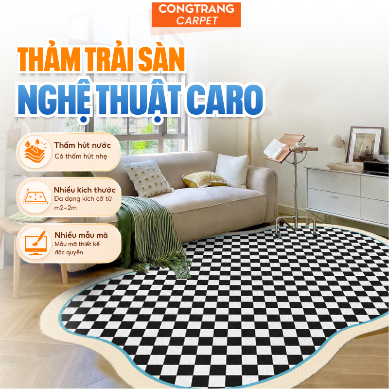 Thảm Trải Sàn Bali CongTrang Bedding Nghệ Thuật Kẻ Caro Phong Cách Hiện Đại, Phong Cách, Nhiều Kích Cỡ 1m2/1m4/1m6/2m