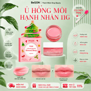 Ủ Hồng Môi Hạnh Nhân Almond Sleep 11gr – Hỗ Trợ Giảm Thâm, Dưỡng Ẩm & Làm Hồng Môi | Phiên Bản Giáng Sinh – BeGON