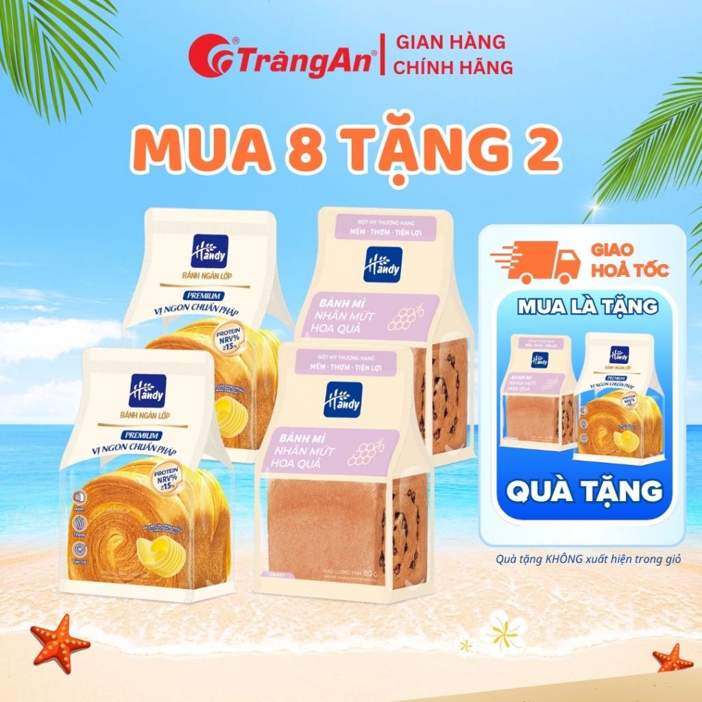 [MUA 8 TẶNG 2 DATE MỚI] Bánh mì ngàn lớp Handy thơm ngon siêu mềm vị bơ sữa, mứt hoa quả túi 80g