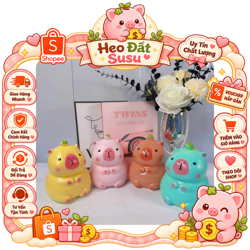 Heo đất Capybara size mini, heo đất tiết kiệm ống tiết kiệm tiền/ Heo Đất Su Su