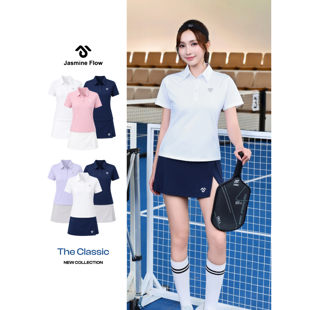 [DEAL MỞ BÁN] Set Bộ Áo Polo Thể Thao Nữ Phối Chân Váy Xếp Ly Xẻ Tà JASMINE FLOW Cao Cấp, Vải Co Giãn 4 Chiều JG067