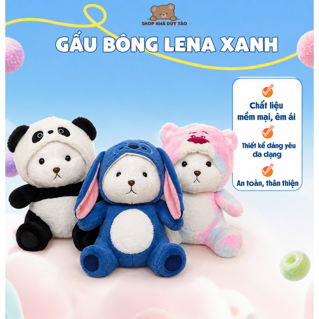 Gấu Bông Lena Xanh Gấu Bông Shop Táo - Gấu Nhồi Bông Siêu Cute,dễ Dễ Thương,Cưng Xỉu  Dòng Sản Phẩm Mới Cao Cấp