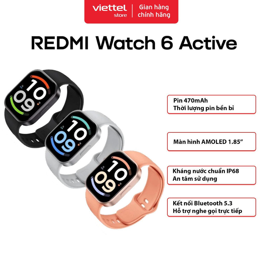 Đồng Hồ Thông Minh Xiaomi Redmi Watch 6 Active | Màn Hình AMOLED 1.85" | Hỗ Trợ Nghe Gọi Bluetooth | BigBuy360 - bigbuy360.vn