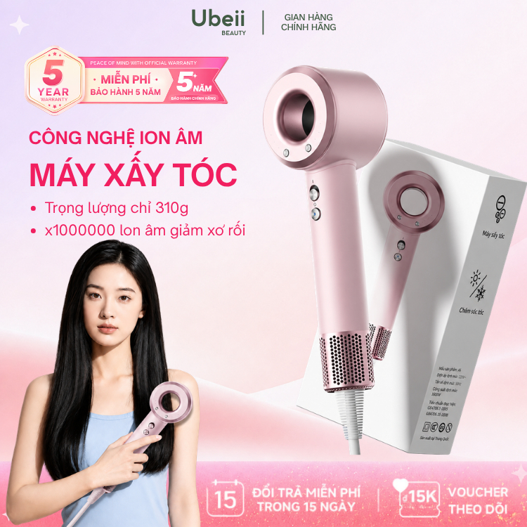 Máy sấy tóc ion âm Ubeii 1800W, 2 chiều nóng lạnh tạo kiểu, bảo vệ tóc sấy nhanh hoạt động êm ái