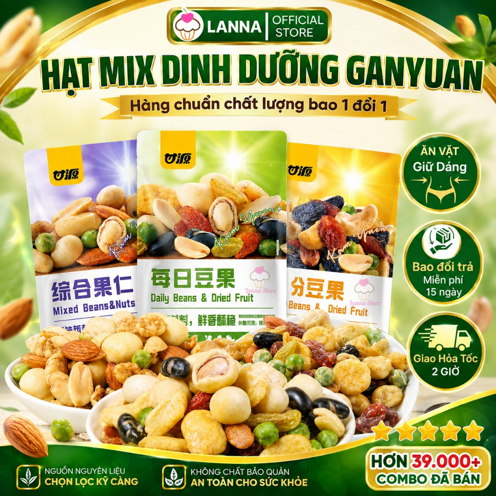 【CHÍNH HÃNG + TÚI 1KG】Hạt Mix Dinh Dưỡng Tẩm Vị Gan Yuan, Đậu Hạt Trái Cây Sấy Khô Kam Yuens Gói~30g