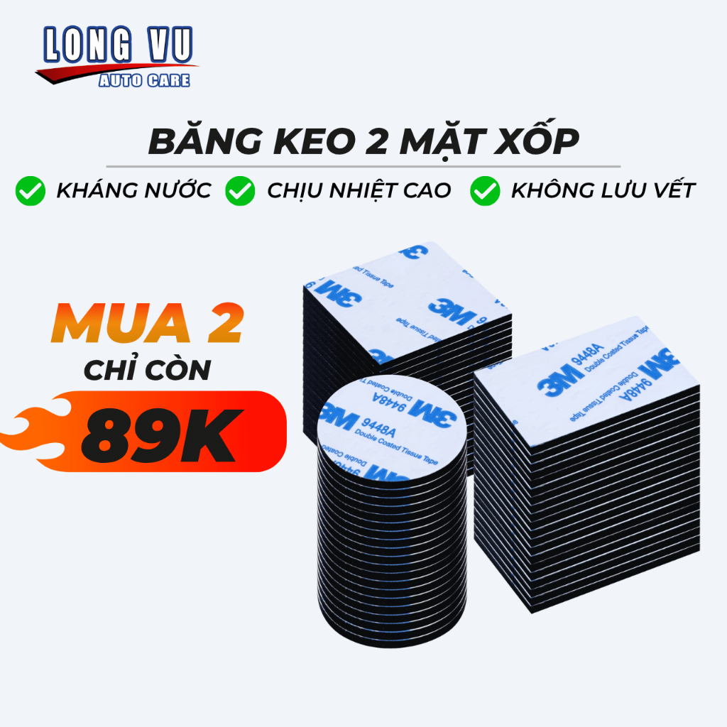 Băng keo 2 mặt siêu dính 3M dán móc treo chuyên dụng - COMBO 10 Miếng