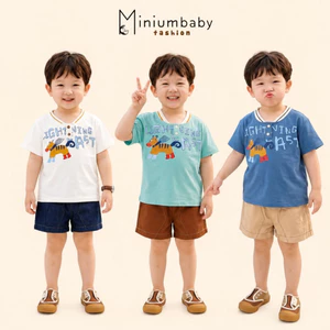 Set bộ cộc tay bé trai Miniumbaby mix họa tiết chữ cute, chất cotton mềm, dáng quần đứng phom SB2636