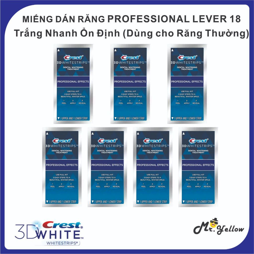 (1 Liều Trình) Combo 7 Gói Miếng Dán Trắng Răng Professional Lever 18, Glamorous, Professional Effects, ENAMEL SAFE