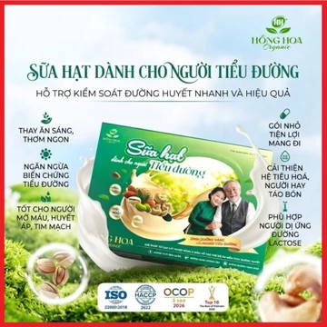 Sữa hạt dành cho người Tiểu Đường Hồng Hoa Organic 36gói/ 900g –Sữa hạt Hữu Cơ, Thuần chay, hỗ trợ kiểm soát đường huyết