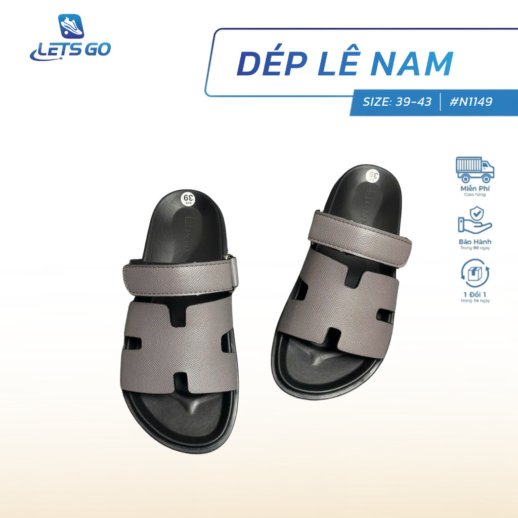 Dép nam quai ngang chữ H da mềm cao cấp đế êm chống trơn trượt Size 39-43 N1149 - LETS GO