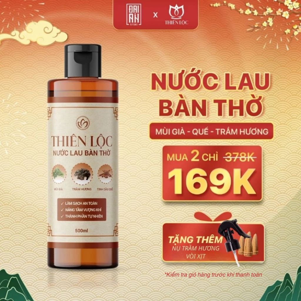 [Tặng Nụ Trầm+Vòi Xịt] Combo 2 Chai Nước Lau Bàn Thờ Thiên Lộc -Nước Thơm Bao Sái Bàn Thờ 500ml/Chai.