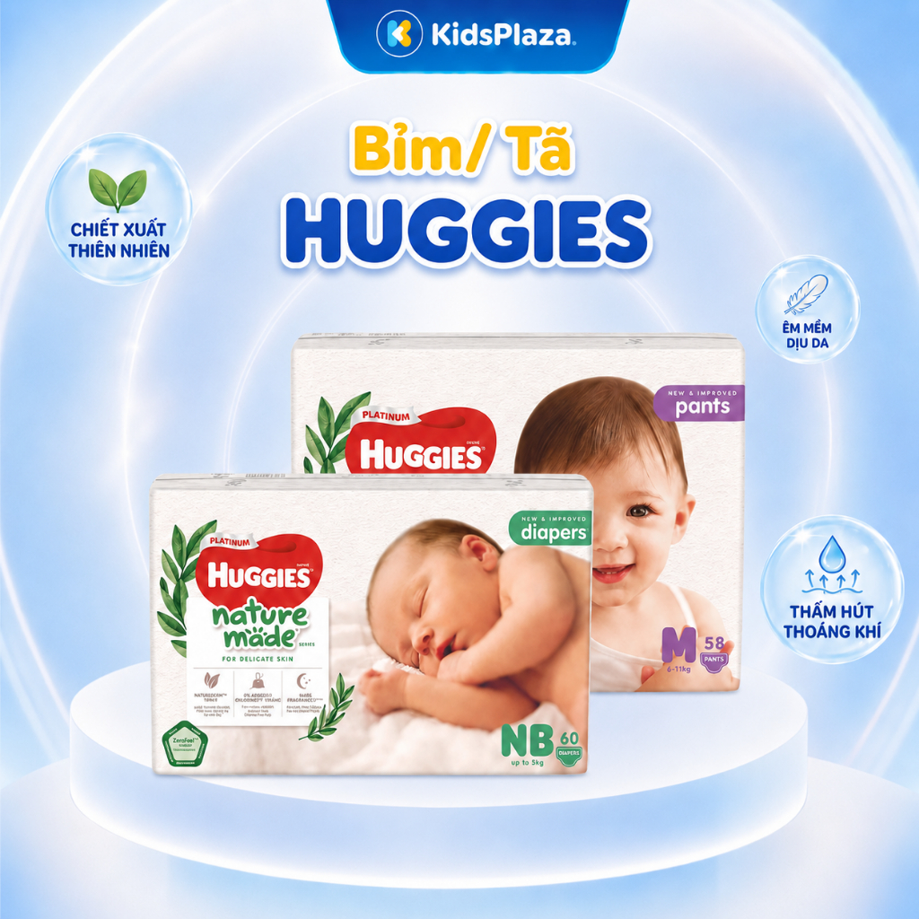 [M2] Bỉm - Tã dán/ quần siêu cao cấp Huggies Nature đầy đủ size cho bé EC - Chính hãng KidsPlaza