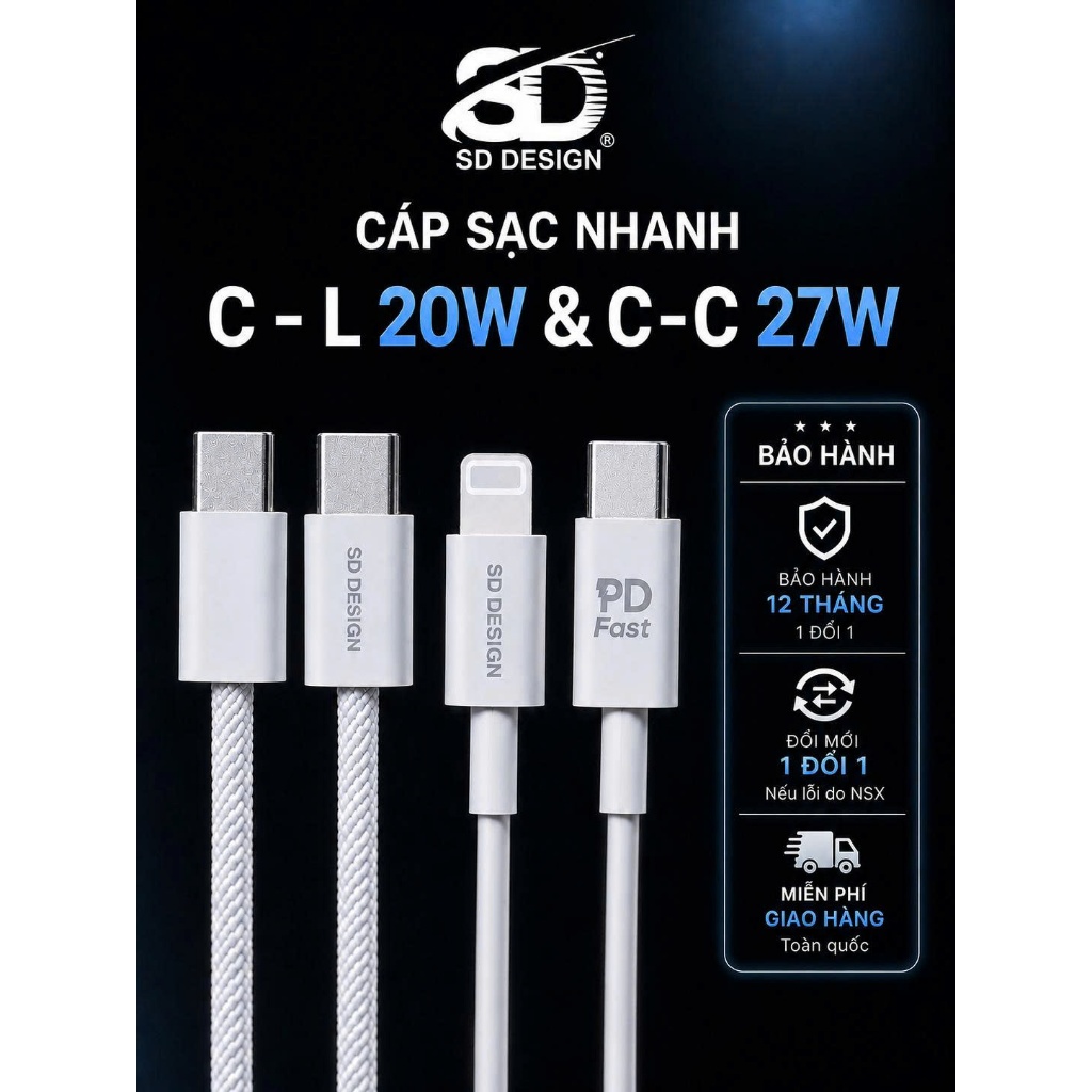 Cáp sạc nhanh  chính hãng SD Design L10,  sạc ổn định cho điện thoại