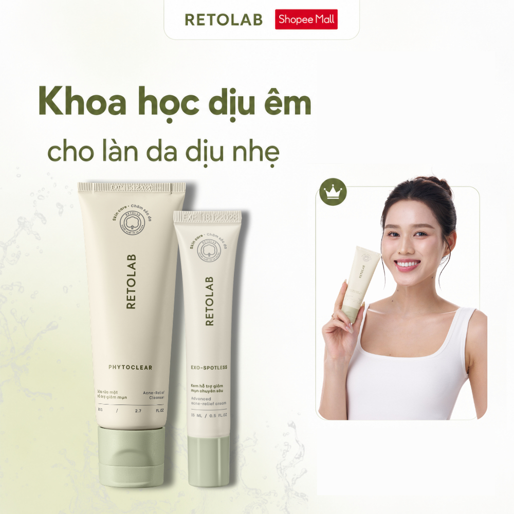 Combo Sữa rửa mặt Retolab Phytoclear 80ml + Kem hỗ trợ giảm mụn Retolab Exo-Spotless 15ml