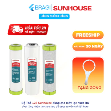 Combo 3 Lõi 123 SUNHOUSE Lọc Thô Chính Hãng Mẫu Mới Dành Cho Máy Lọc Nước RO Sử Dụng Cốc Lọc 10inch