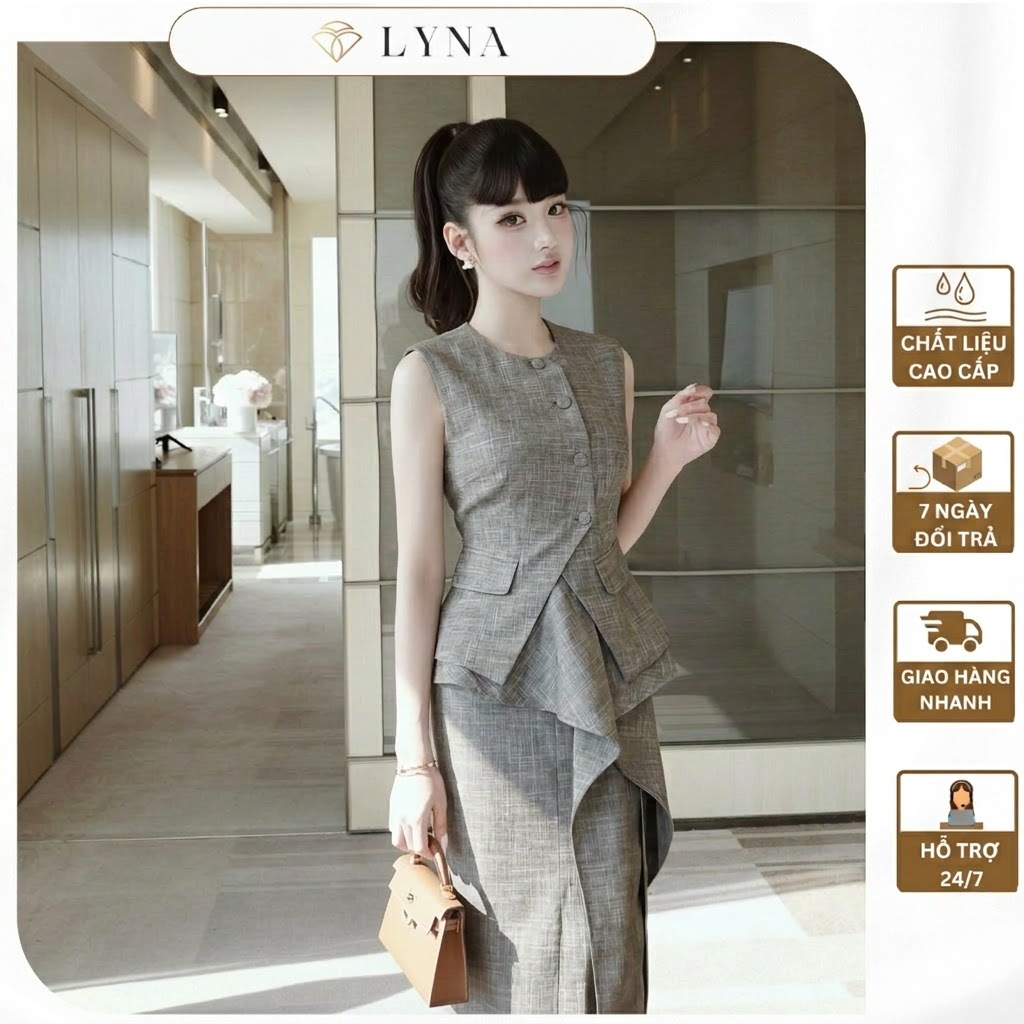 (HÀNG HOT) Váy thiết kế dáng dài mix áo kiểu - Đầm công sở thiết kế cao cấp by LYNA D77