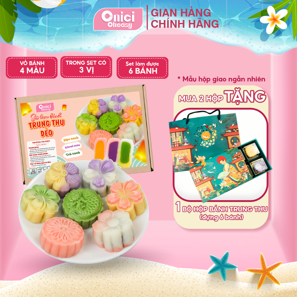 Set làm bánh trung thu DẺO 3 vị nhân ONICI thành phẩm 6 bánh
