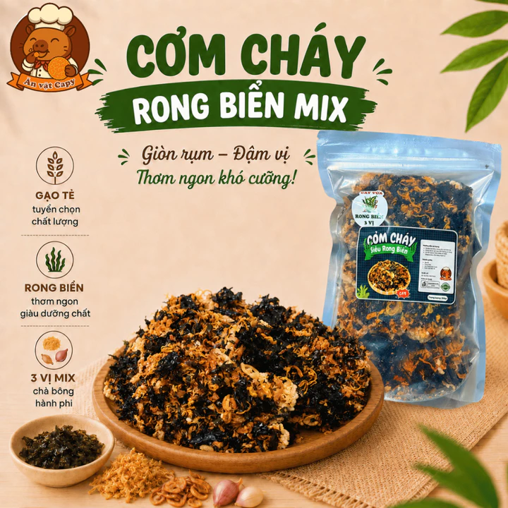 Combo 2 túi 250gr Cơm Cháy Rong Biển Chà Bông, Cơm Cháy Ăn Vặt, Cơm Cháy Giòn Ăn Vặt | Đồ Ăn Vặt Shop Ăn Vặt Capy
