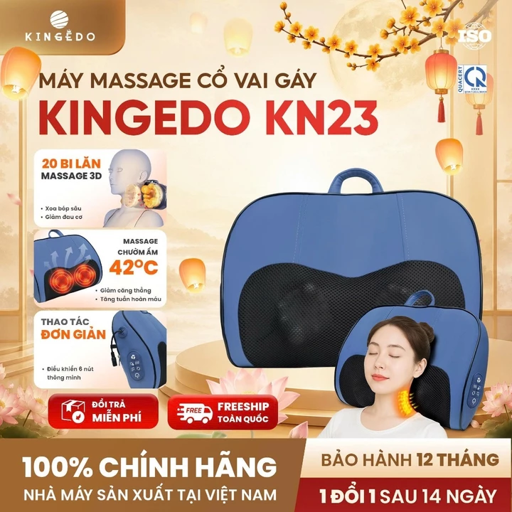 Gối Massage Cổ Vai Gáy KingEdo KN23 – Máy Massage 3D Nhiệt Hồng Ngoại, Giảm Đau Mỏi Hiệu Quả