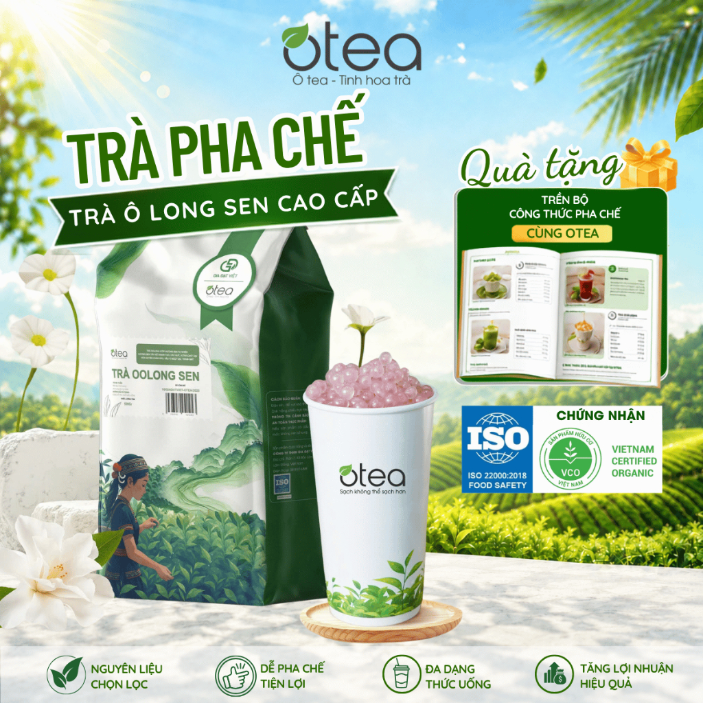 Trà Ô Long Sen cao cấp OTEA 500g, Trà olong ướp sen tươi thủ công, vị dịu ngọt, hương sen thật, chuyên dùng pha chế