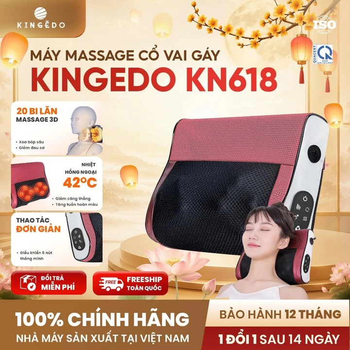 【Phiên Bản Mới 2026】Gối Massage Hồng Ngoại 20 Bi Xoay – Máy Massage Cổ Vai Gáy Lưng Nâng Cấp – Có Nhiệt Sưởi Ấm, Đảo Chi