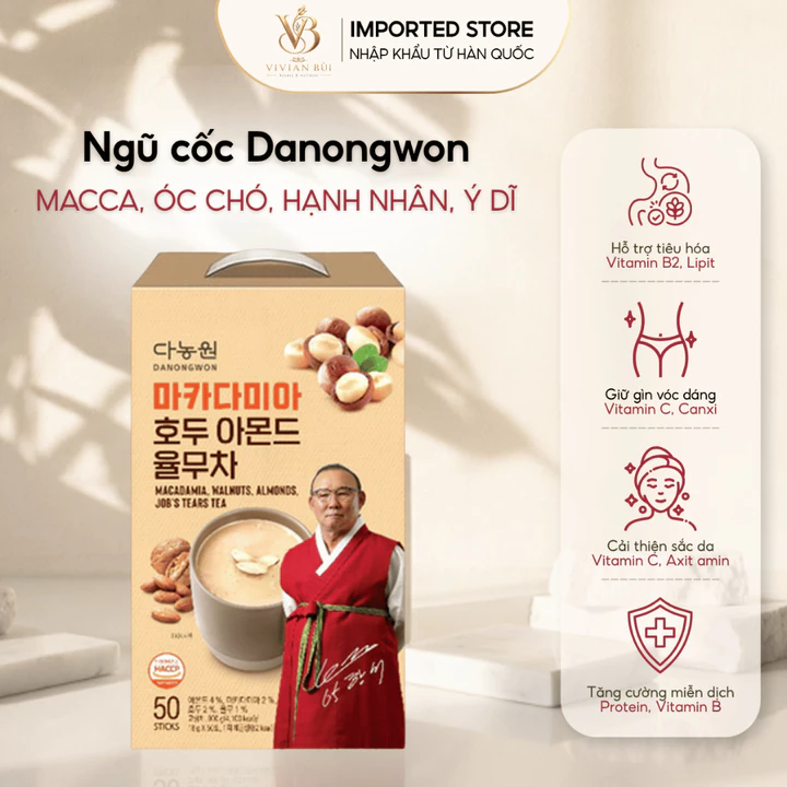Ngũ Cốc Danongwon Hàn Quốc , Bột Ngũ Cốc Dinh Dưỡng Maca Óc Chó Hạnh Nhân Ý Dĩ, Ngũ Cốc Pha Uống Tiện Lợi - Hộp 50 Gói