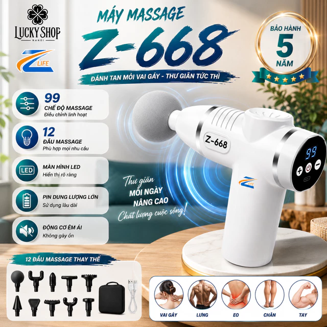 Súng Massage Cầm Tay Cao Cấp, Súng Mát Xa Cầm Tay Mini Kép 8 Đầu Matxa 6 Cấp Độ, Súng Massage