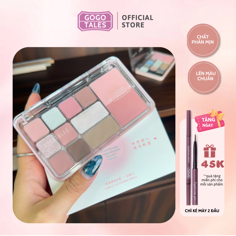 Bảng Phấn Mắt GOGO TALES 4in1 11 Ô Má Hồng Kèm Tạo Khối /Highlight Trái Tim GT724 - Gogotales
