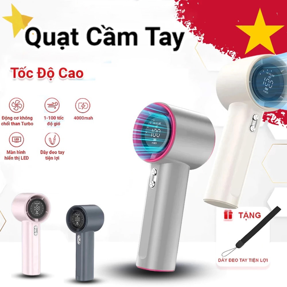 🎁Giao hôm sau🎁 Quạt Cầm Tay Tích Điện Màn Hình LED Hiển Thị Tốc Độngoài trời Gió Mạnh quạt cầm tay