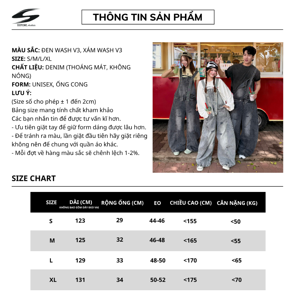 [Deal Độc Quyền ShopeeVIP] Quần Yếm Jean Rách V3 SSS.A Ống Cong Form Unisex Cá Tính Che Khuyết Điểm SSSTORE.Aesthetic | BigBuy360 - bigbuy360.vn