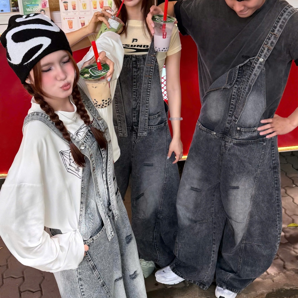 [Deal Độc Quyền ShopeeVIP] Quần Yếm Jean Rách V3 SSS.A Ống Cong Form Unisex Cá Tính Che Khuyết Điểm SSSTORE.Aesthetic | BigBuy360 - bigbuy360.vn