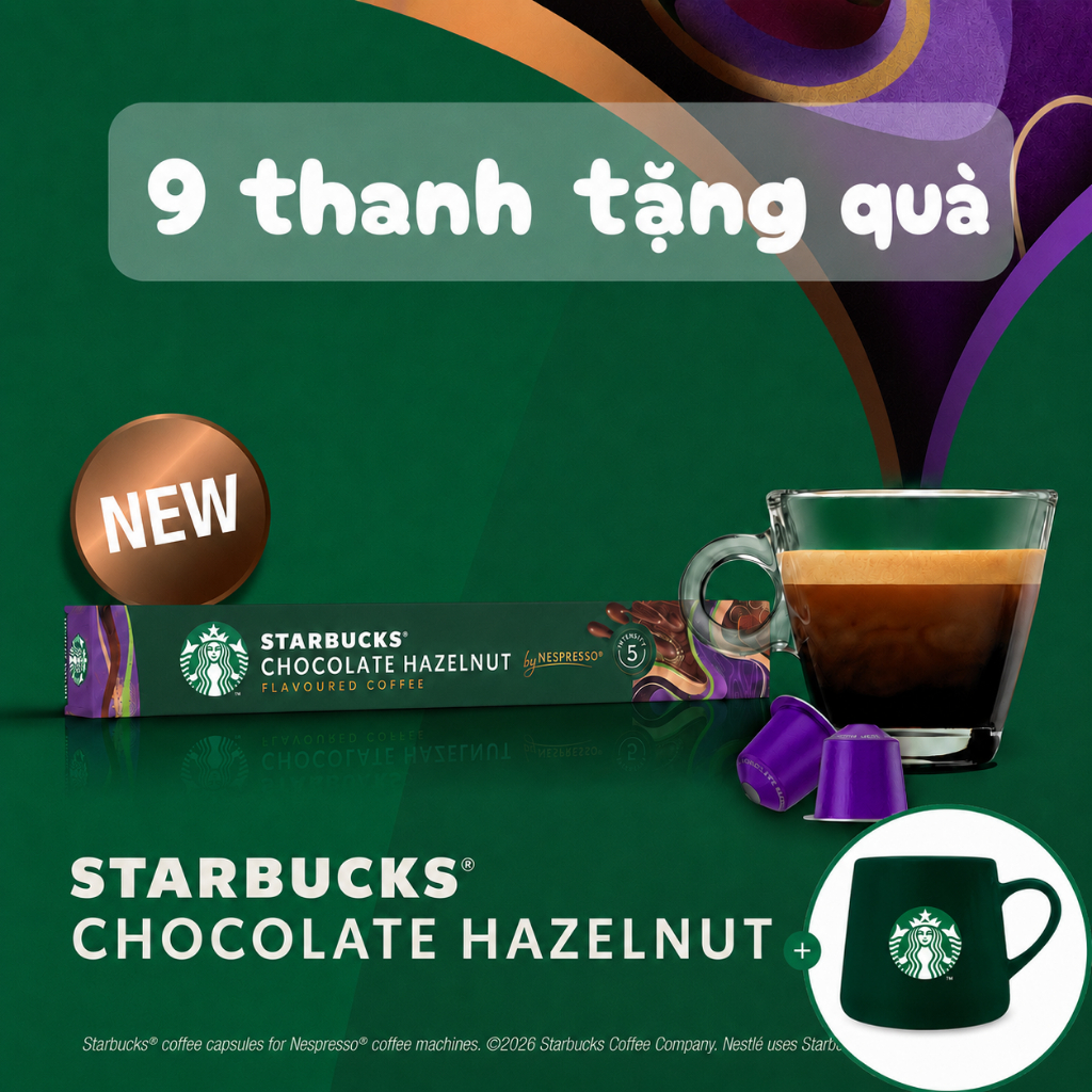 [CHÍNH HÃNG] Cà phê viên nén Starbucks Nespresso sẵn 16 vị Ristretto Shot, Chocolate Hazelnut